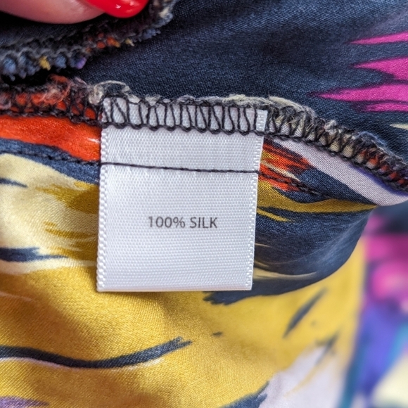 Women's SILK Cap Sleeve Multicolor Abstract Party Blouson Mini Dress Size M - Picture 7 of 15